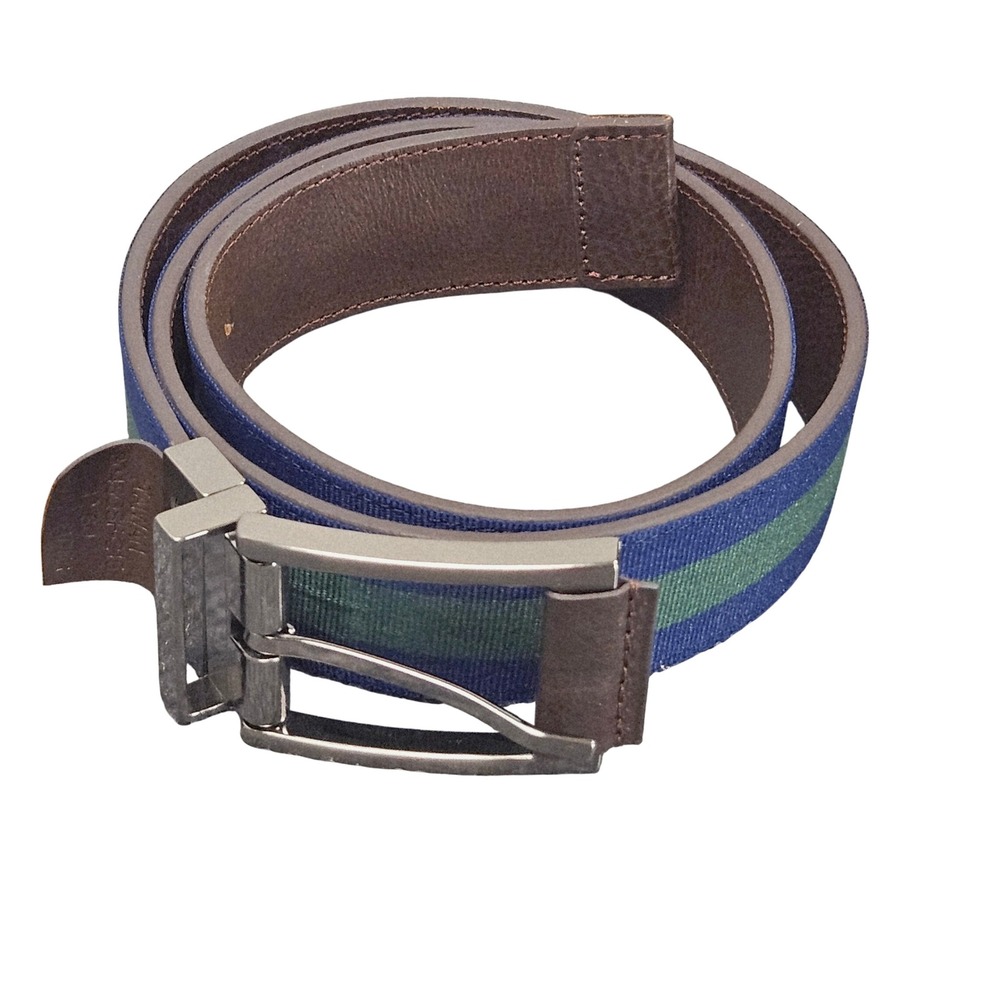 Leather x Woven Belt Reversible Mens‎ 30 32 Brown Blue Green Academia Preppy